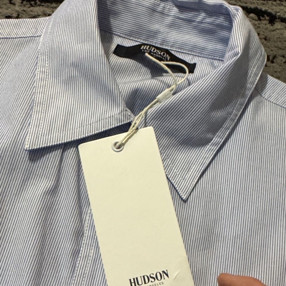 Pinstriped Button-Up tie front blouse - Picture 4 of 8